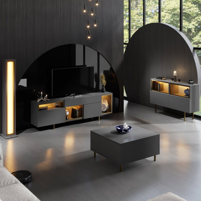 Hanah Home Soporte de TV Antracita y Dorado con Iluminación